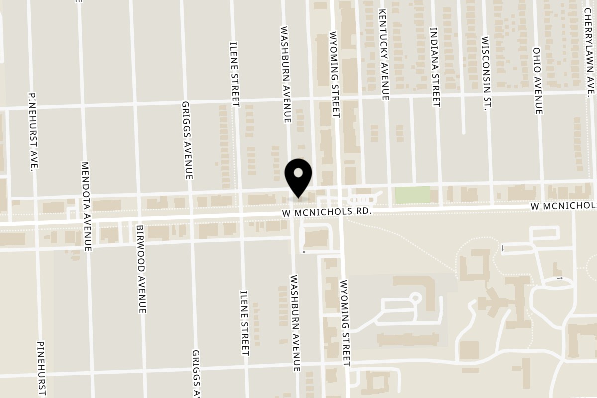 Map showing the location of Hungry Chameleon Express W McNichols Rd on 10040 W McNichols Rd in Detroit